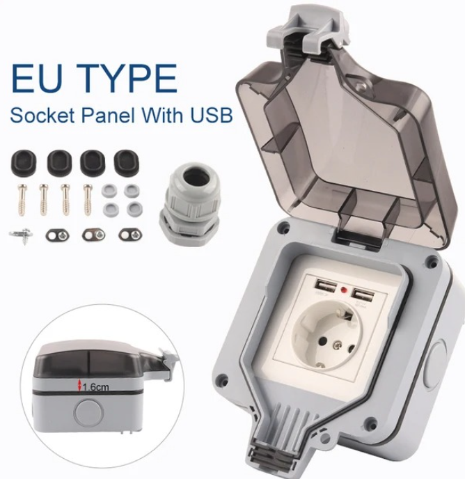 IP66 EU Standard German Style  - Outdoor Usb Power Outlet ulasan dan harga